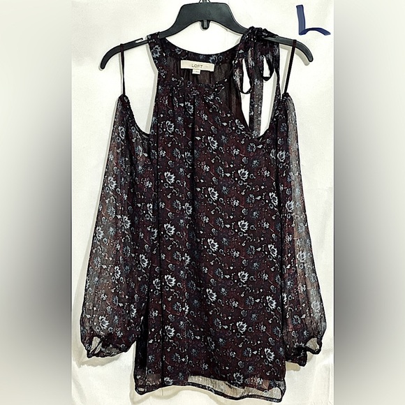 LOFT Tops - LADIES PERSIAN PLUM SLEEVELESS TOP WITH BLUE FLOWERS & OFF THE SHOULDER SLEEVES